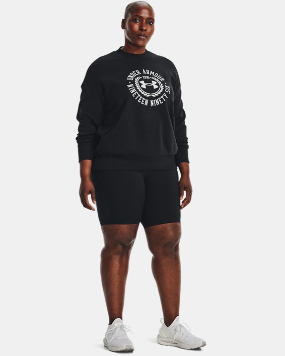 Women's UA Rival Fleece Crest Graphic Crew, Black, pdpMainDesktop image number 2